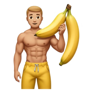 muscular shirtless man with a big banana coming out of his pants zipper sticker