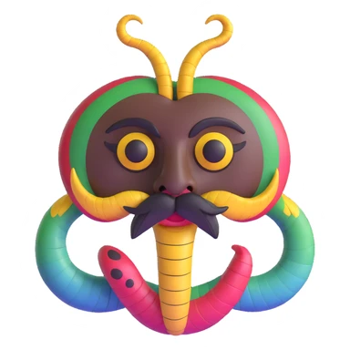 Oxumarê, African rainbow serpent deity with human face, having only a mustache (clean shaven on the cheeks) and a mole on the left side below the lip sticker
