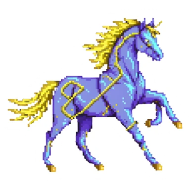 yellow fast electric horse made of electricity, bolts, visible yellow wires, lightning, blue electricity details, galloping sticker