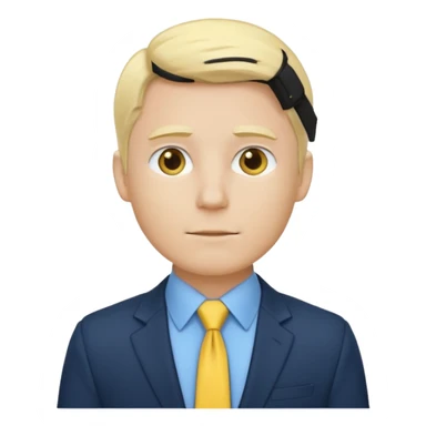 consulting man with hand with white skin and blonde hair with blue shirt and yellow tie and black blazer sticker