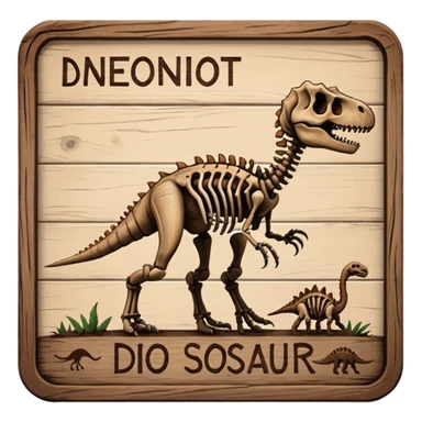 Dinosaur Signboard – Wooden board with a dinosaur skeleton drawing sticker