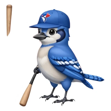 bluejay standing with baseball bat, wearing toronto blue jays baseball hat, background canadian flag
 sticker