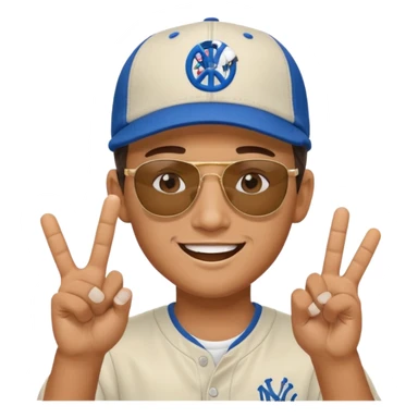 Cool hip guy with NY baseball cap and sunglasses doing a peace sign with one of his hands sticker