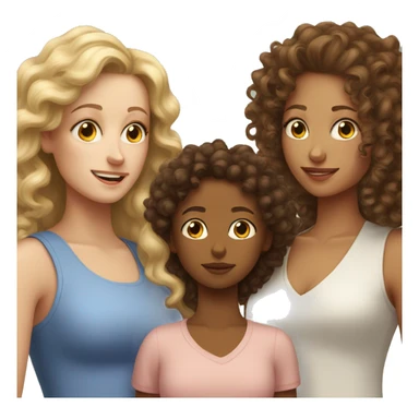 curly white mother with a teenage daughter and two curly babies sticker