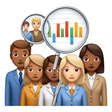 An icon featuring a group of diverse people, interconnected by lines, symbolizing sociology. The design includes a magnifying glass and a bar chart, representing the study of societies and social structures. Transparent background highlights the analysis of human behavior and social dynamics. sticker