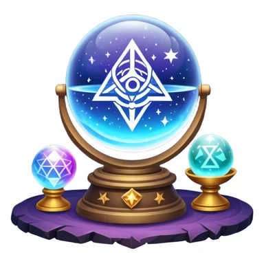 vibrant and mystical icon representing divination and esotericism. The icon should feature symbols like a crystal ball, tarot cards, or mystical runes, with glowing effects, stars, and a magical atmosphere. The design should be colorful, magical, and evoke a sense of mystery and spirituality. sticker