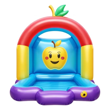 3D render of Bouncy Castle made of shiny inflatable vinyl, visible seam lines, air valve, highly reflective plastic texture, pool toy aesthetic, Apple emoji style, isolated on white background --v 6.0 sticker