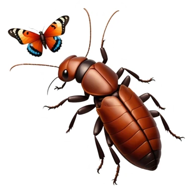 Close-up of giant Madagascar hissing cockroaches, butterflies, and stick insects in their natural habitat. The insects are shown in detail, highlighting their unique textures and colors, surrounded by plants and leaves. Soft lighting to enhance their features. Transparent background. sticker