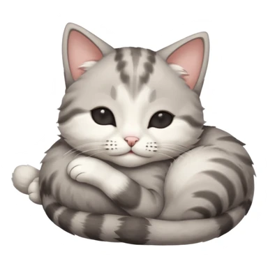 grey and white small cat with eyes closed lying down upside down with its head resting on its curled paw sticker