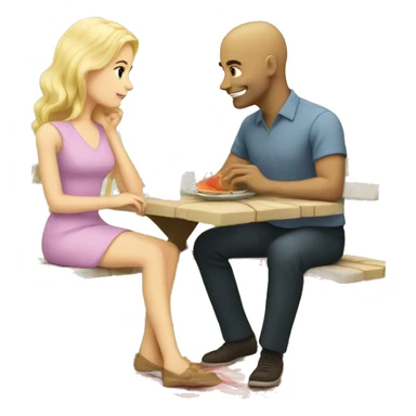 Blonde girl having a picnic with a bald man sticker