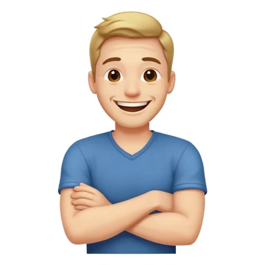 Man laughing and putting his arms crossed around his neck sticker