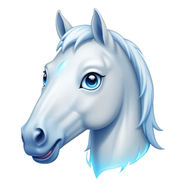 Cinematic Comical White Horse Portrait Emoji, Head tilted dramatically with an exaggeratedly amused expression, featuring a striking white fur with a glossy finish and wide, expressive blue eyes filled with playful disbelief, Simplified yet hilariously expressive features, highly detailed, glowing with a slightly sassy glow, high shine, dramatic yet playful, stylized with an air of cheeky mischief, bright and endearing, soft glowing outline, capturing the essence of a spirited and over-the-top horse, so meme-worthy it feels like it could side-eye its way into internet fame instantly! sticker