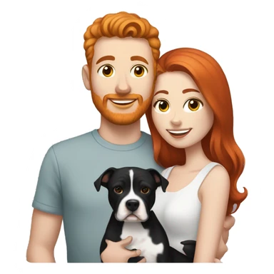 Red haired couple holding black and white English staffordshire sticker