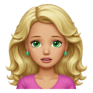 crying Barbie with blonde wavy hair green eyes and tan skin sticker