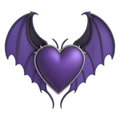 gothic heart, deep purple satin texture, silver bat wings, mysterious and dark sticker