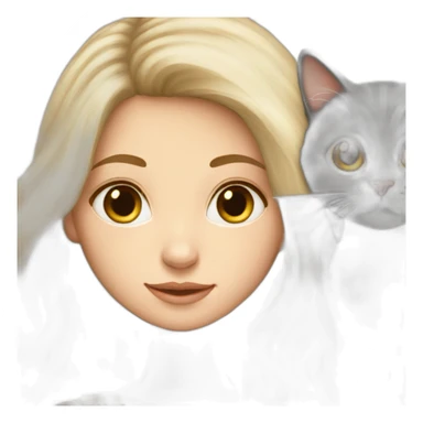 Girl-long-hair-brunette-and-cat-angora-white sticker