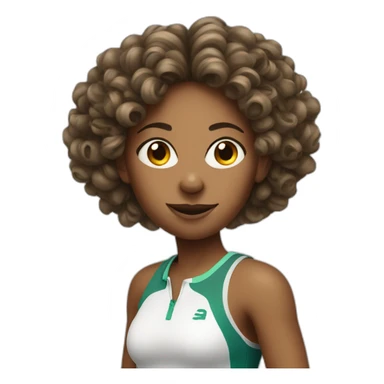 female tennis player with curly hair, big nose sticker
