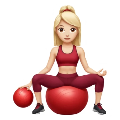 A blonde white Pilates girl in dark red clothes with fitness ball sticker