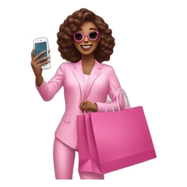 influencer taking selfie with a pink shopping bag sticker