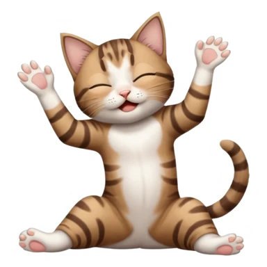 dark brown tabby and white kitten with his eyes closed whilst in funny positions stretched out and  upside down sticker
