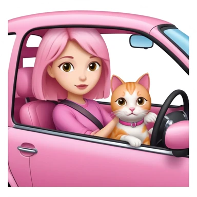 Girl driving a pink car with her cat sticker