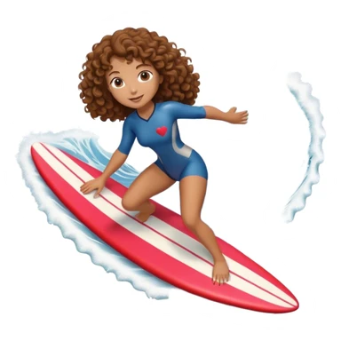 Woman with brown curly hair surfing wave in 3d heart sticker