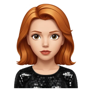 Scarlett Johansson with long reddish blonde hair, black sequin outfit sticker