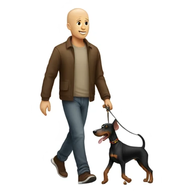 Bald man walking a Doberman  sticker