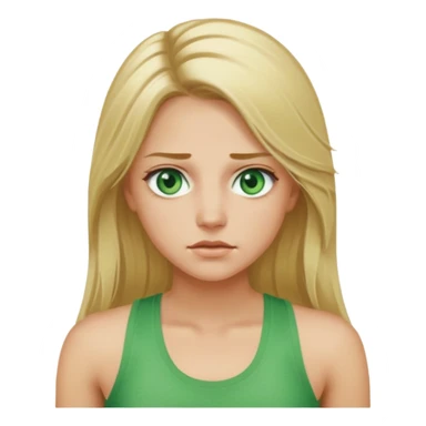 Female, long blonde hair, green eyes, sweating a lot, wearing a tank top sticker
