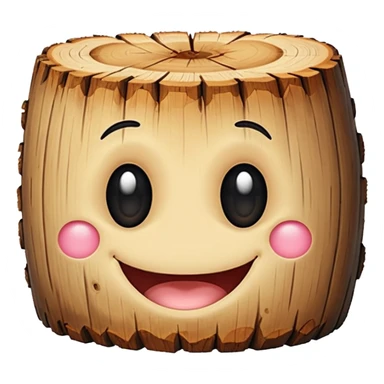 a log emoji. the top of the log is a smiley face with two small dots for eyes and a large U shape for the mouth. do not make the face look like an emoji. think of cute, subtle and hand-drawn sticker