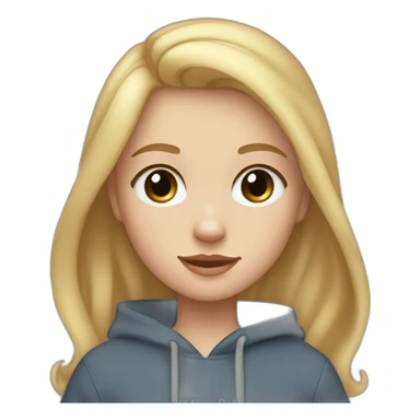 A blonde girl  with smooth hair and a ray in the middle of his hair, blue eyes, she has light skin a few freckles, and she wear a hoodies and she Carries in his arms a black baby labrador dog sticker