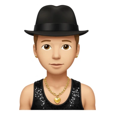 Donnie Wahlberg from NKOTB with light brown hair, black hat, black sequin tank top, necklace sticker