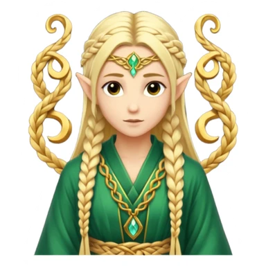 mystic elf, long golden braid, glowing runes on robe sticker