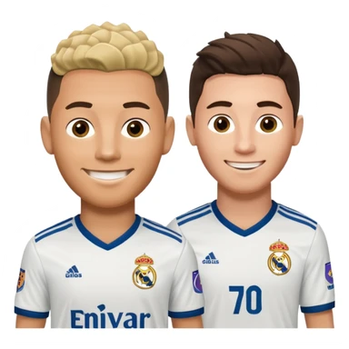 Prime noodle hair ronaldo and prime 2012 messi Smiling in one Photo and make it realistic Ronaldo wearing Number 7 With Madrid and Messi wearing number 10 with barca  sticker