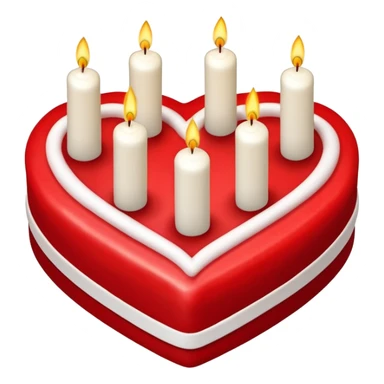 Red heart shaped birthday cake, top view, 4 candles sticker