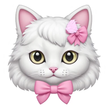 A white cat wearing a pink bow sticker