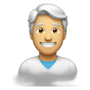 Un homme qui lève les bras face a l'ecran et fait un sourire sticker