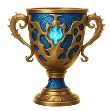 The Goblet of Fire is a large, ornate cup made of burnished gold with intricate carvings and handles shaped like fiery dragons. It's enchanted to select the champions for the Triwizard Tournament by emitting blue flames and magically presenting their name sticker