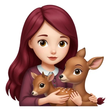 Beautiful burgundy long haired girl petting baby deer sticker