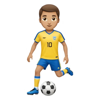 Persian soccer player in full soccer team kit with a yellow top, blue shorts and white socks, no soccer ball sticker