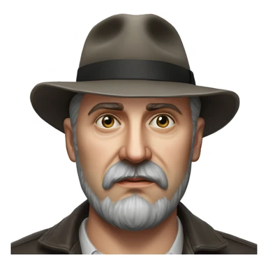 Russian writer Alexander Kuprin Photorealism A plump serious man of Slavic appearance with Small eyes with goatee beard and mustache, with a  short haircut, big detailed face, wrinkled face, wearing a fedora hat sticker