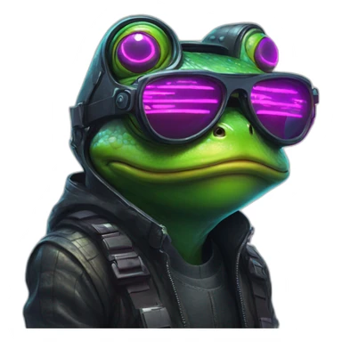 cyberpunk frog with glasses and neon sticker