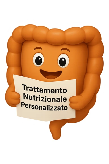 emoji stile iphone di un intestino realistico felice che legge un foglio con la scritta "trattamento nutrizionale personalizzato", non fargli il naso, iperrealistico 4k sticker
