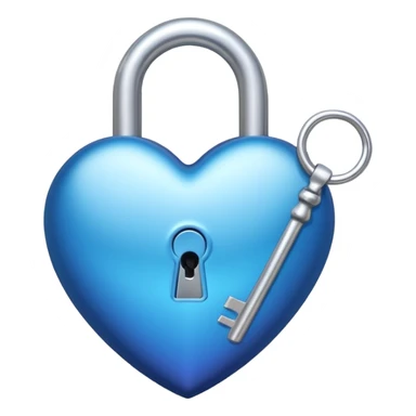 A blue gradient heart-shaped lock with a silver key sticker