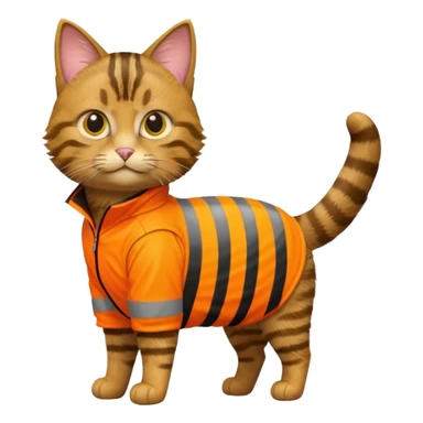 tabby cat standing in orange hi-vis clothing sticker