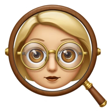 magnifying glass with eyes and glasses, librarian look, library details, apple emoji style sticker