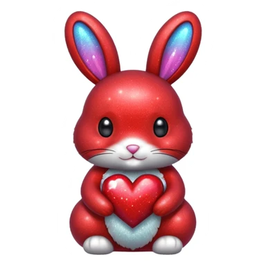 red glitter bunny with heart sticker
