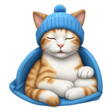 cat sleeping peacefully wearing a blue baby hat sticker