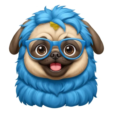 long blue haired baby pug wearing glassess very happy sticker