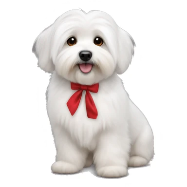 Coton de tulear with a red bow collar sticker